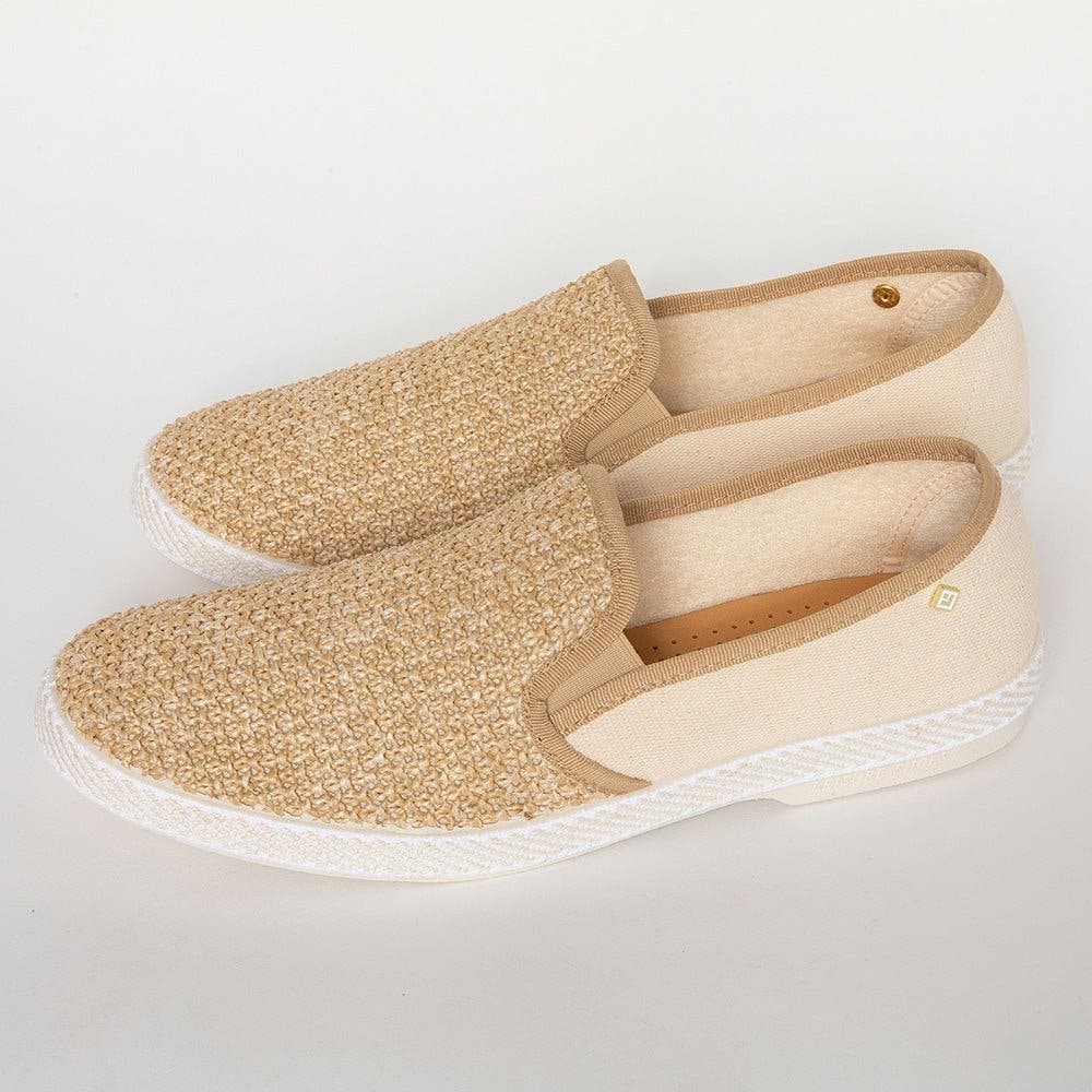 Rivieras Classic Cotton Canvas & Raffia Slip-On Loafer, Alternate, color, Ecru
