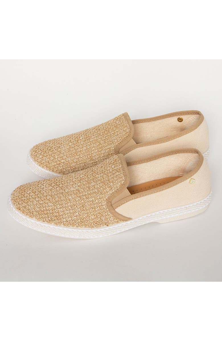 Rivieras Classic Cotton Canvas & Raffia Slip-On Loafer, Alternate, color, Ecru