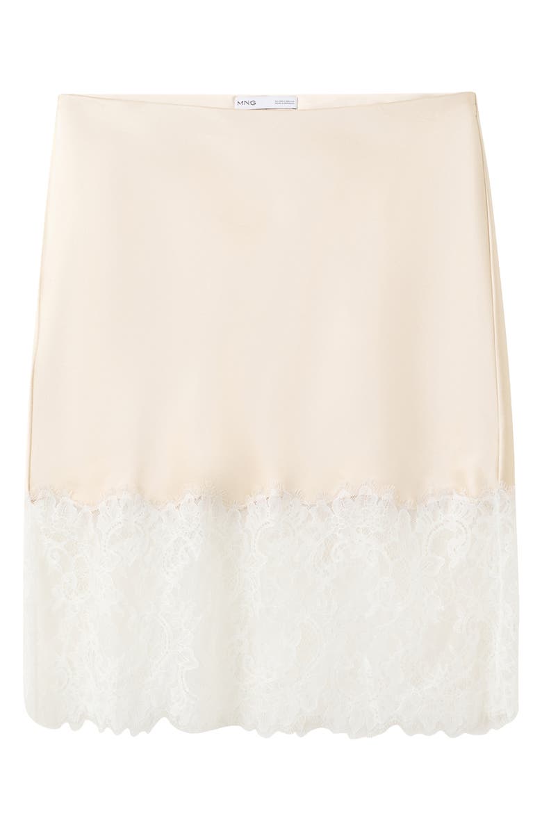 MANGO Lace Trim Satin Midi Skirt, Alternate, color, 