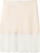 MANGO Lace Trim Satin Midi Skirt