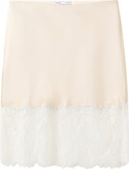 MANGO Lace Trim Satin Midi Skirt