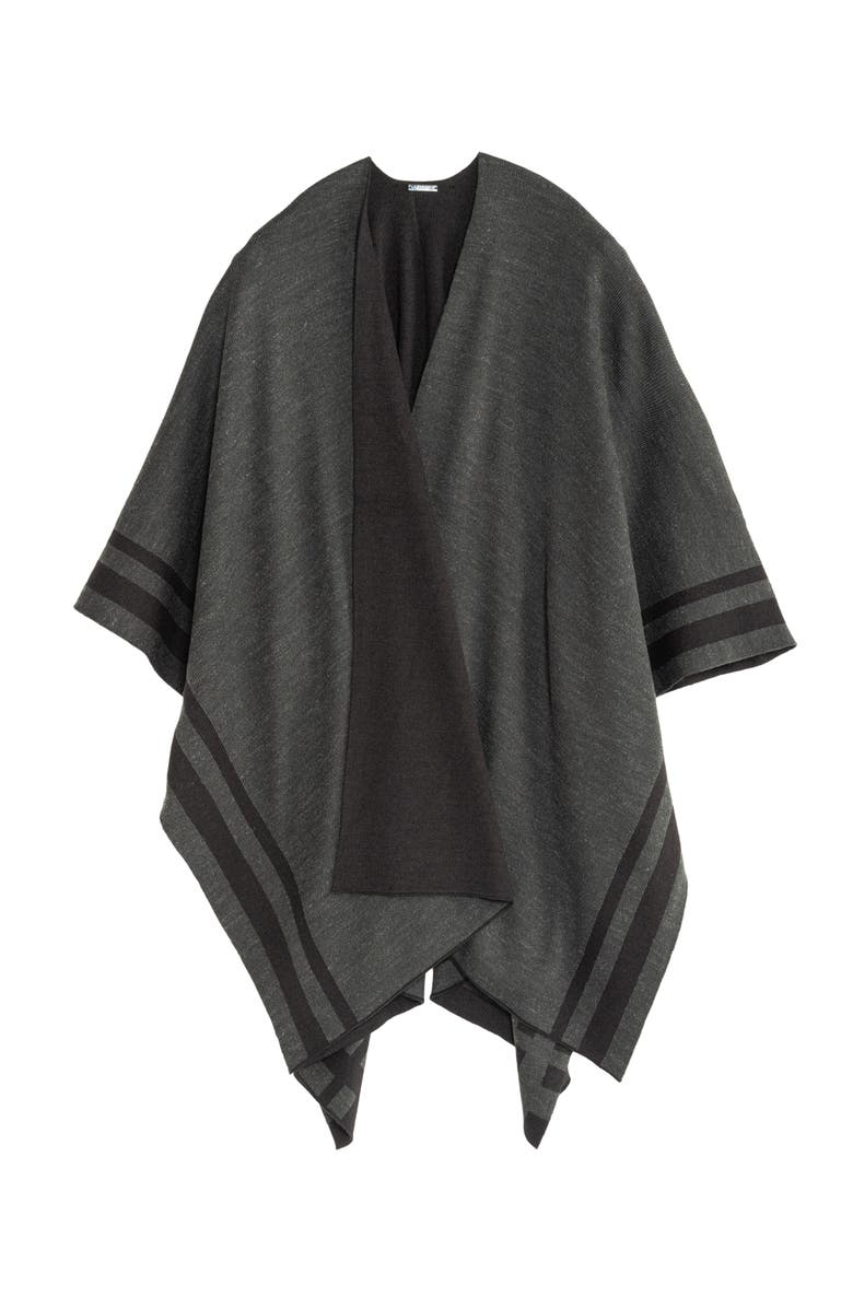 Lauren Ralph Lauren Stripe Border Ruana, Alternate, color, Black/Charcoal