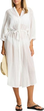 Sea Level Salt Boho Semisheer Cotton Cover-Up Shirtdress