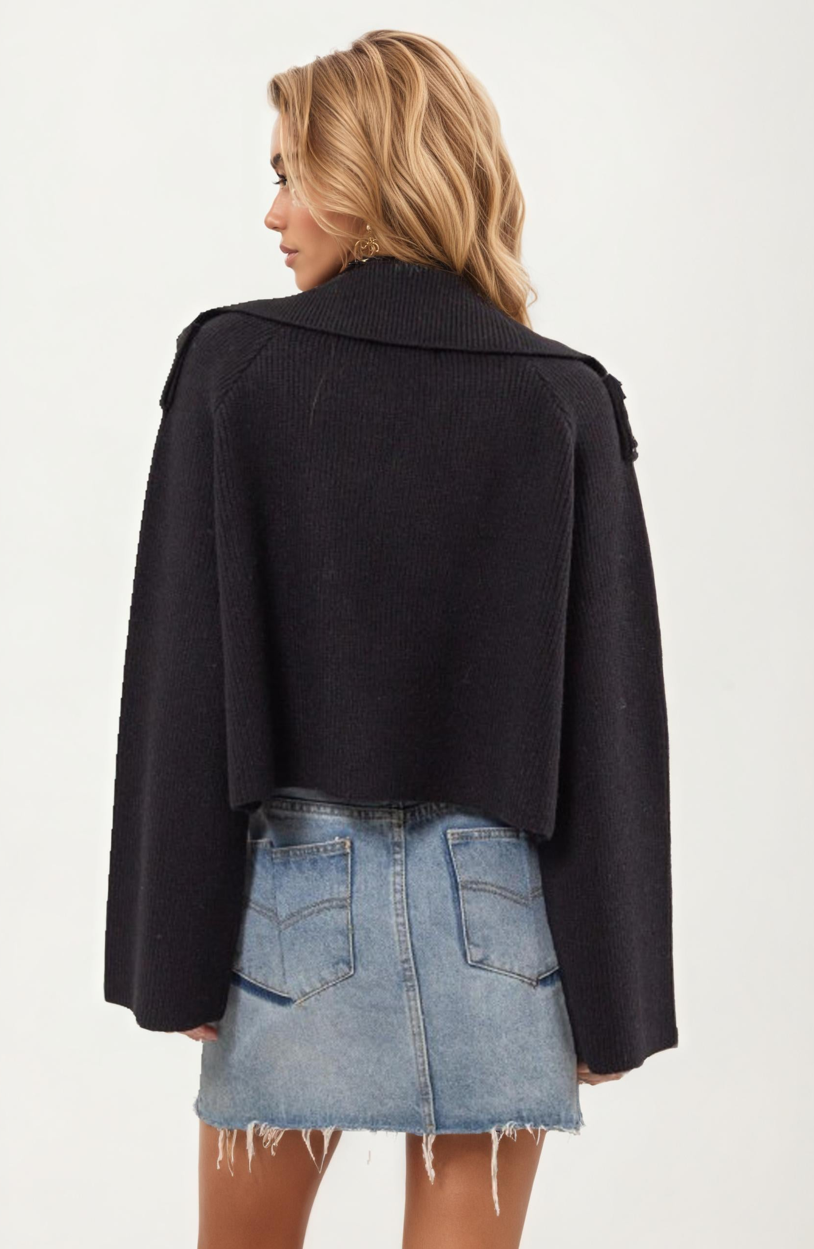 Double-Breasted Cropped Knit Jacket - image 2
