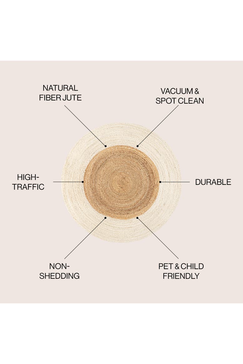 Oceana Two-Tone Boho Jute Circle Round Area Rug, Alternate, color, Cream/Natural