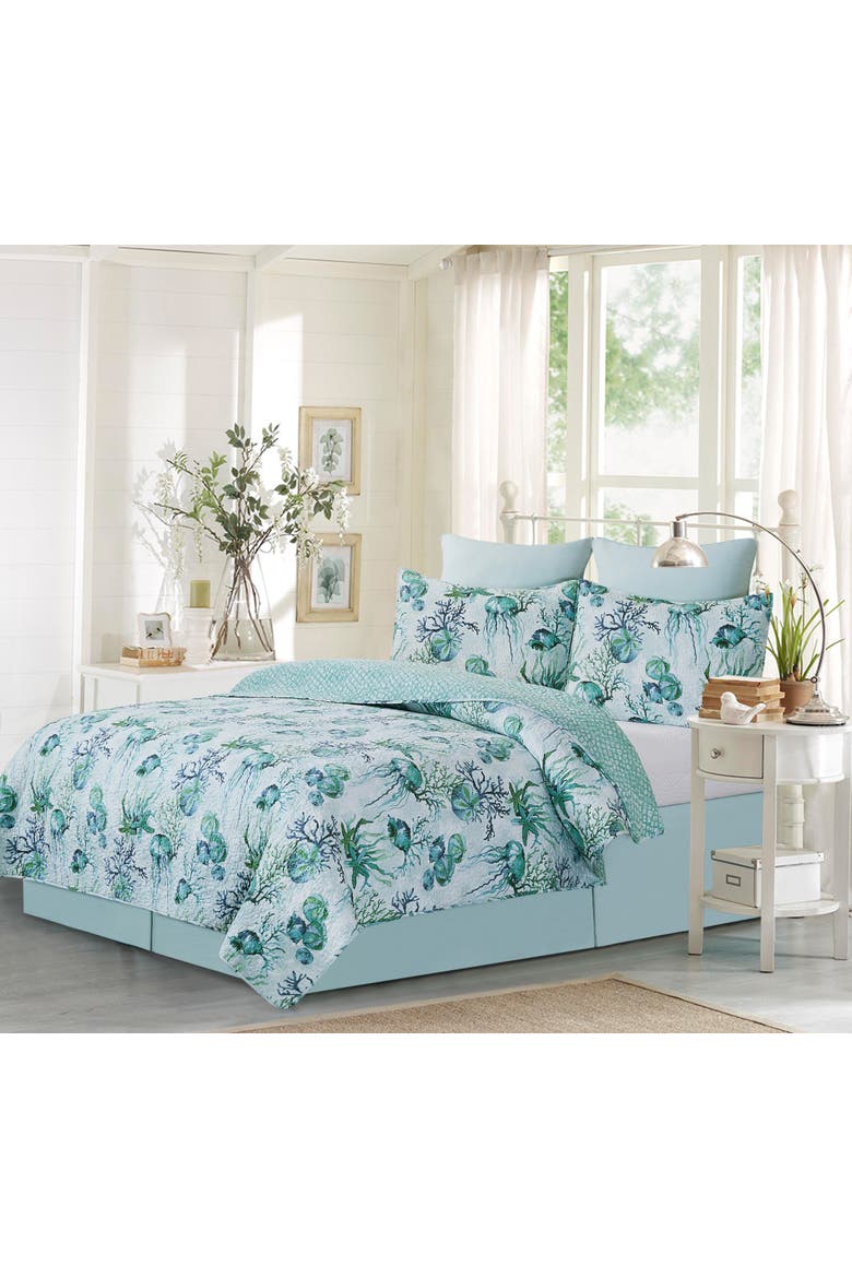 Shorecrest Beach Coastal Cotton Quilt Set  - Reversible and Machine Washable, Alternate, color, Blue