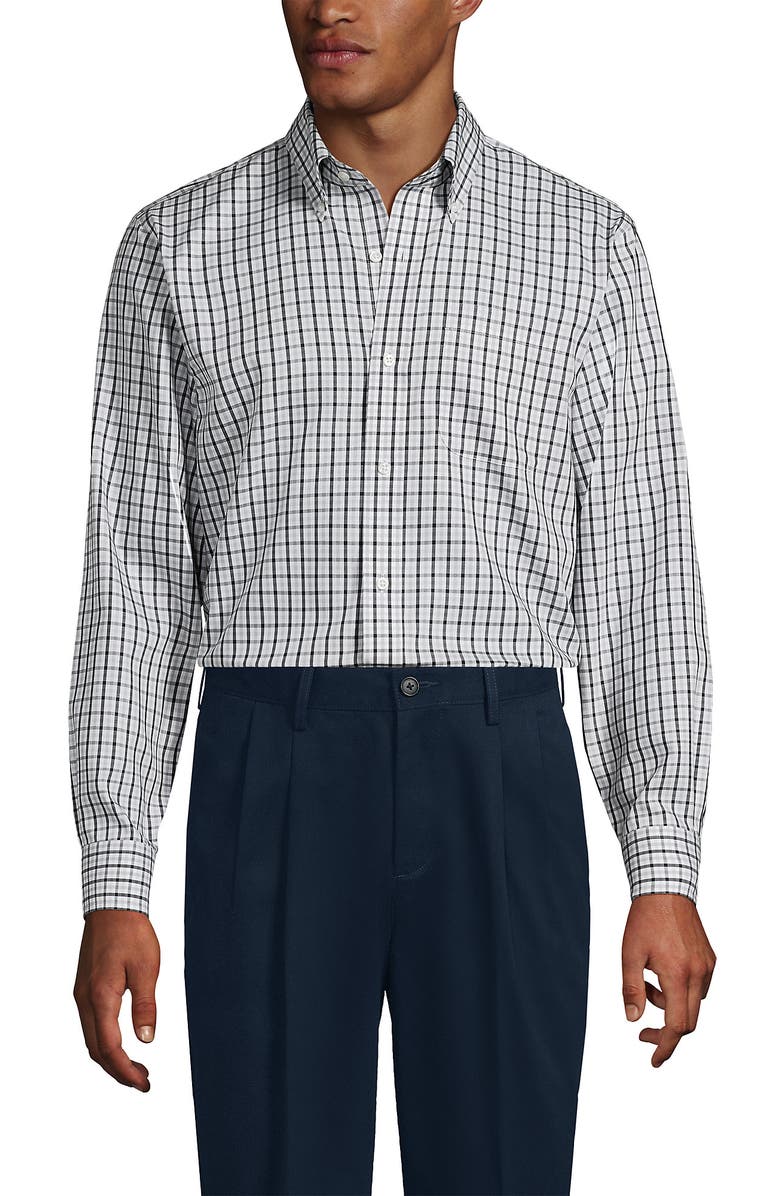Lands
 End Traditional Fit Solid No Iron Supima Pinpoint Buttondown Collar Dress Shirt, Main, color, Mineral Ash Multi Check
