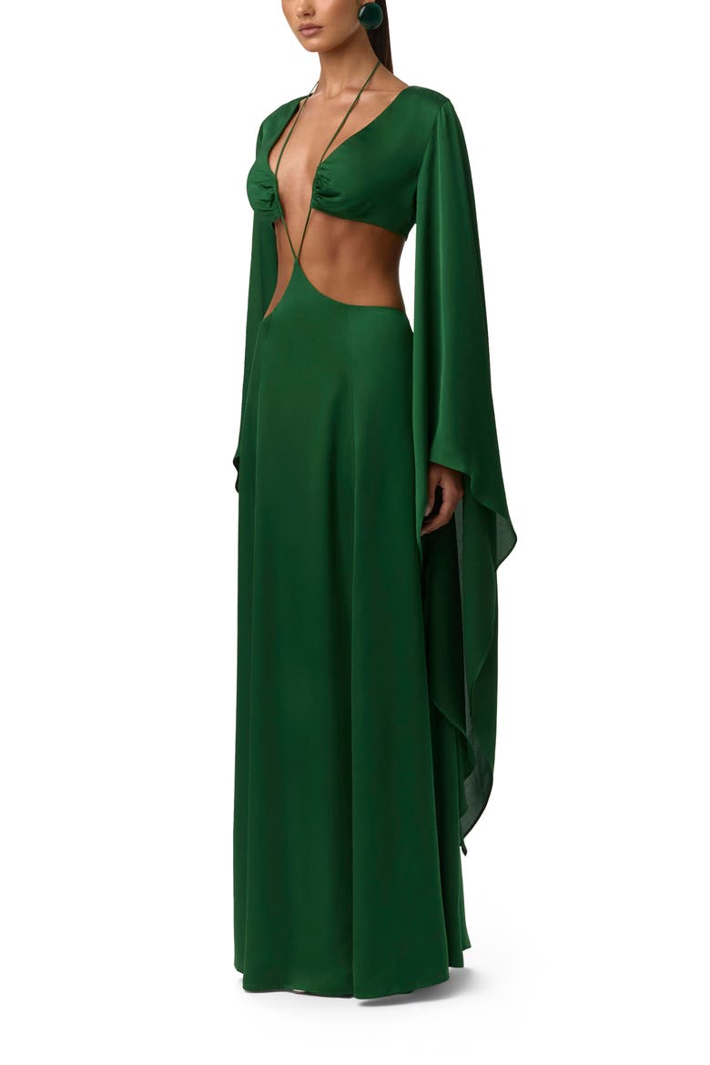 Cutout Satin Maxi Dress, Alternate, color, JADE
