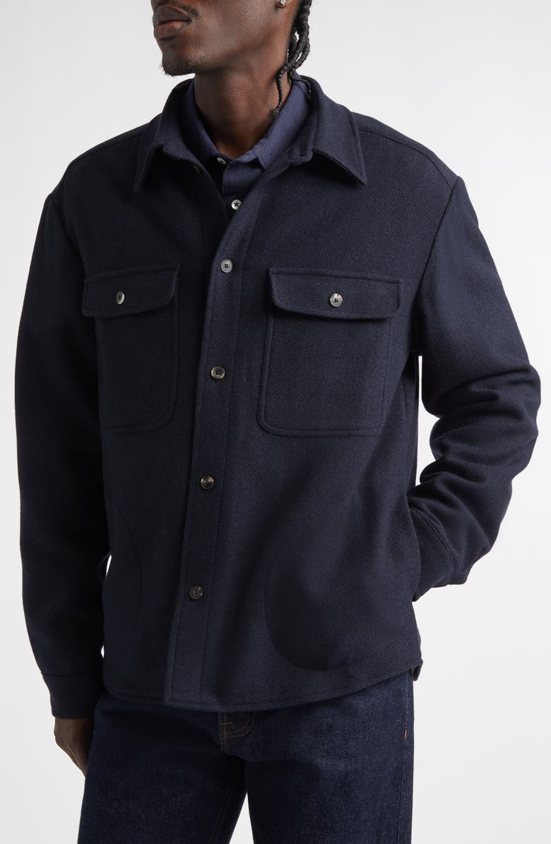 De Bonne Facture Yak Hair & Virgin Wool Overshirt, Alternate, color, Navy