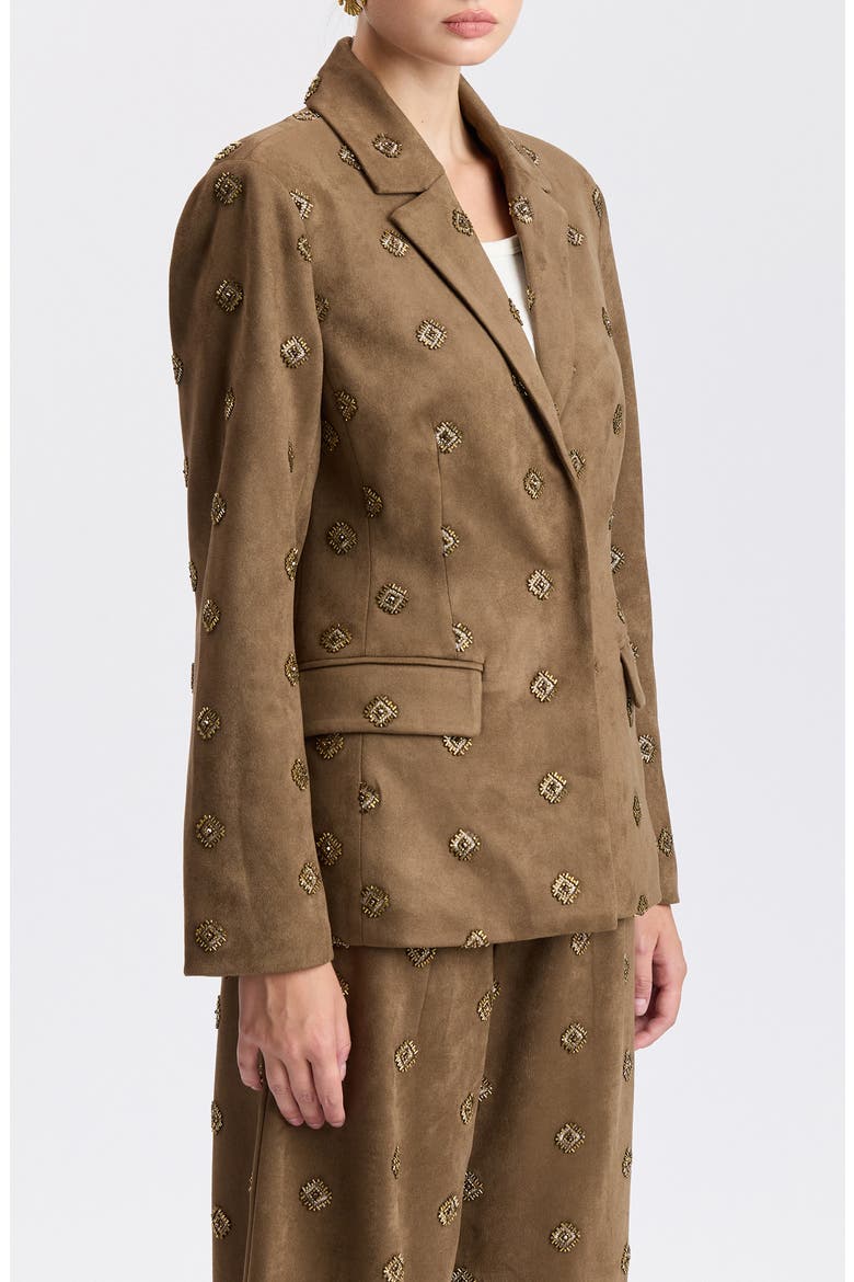 Embellished Hourglass Faux Suede Blazer, Alternate, color, BROWN JEWELS