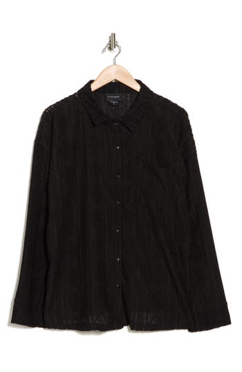 Forgotten Grace Crochet Long Sleeve Button Front Blouse In Black