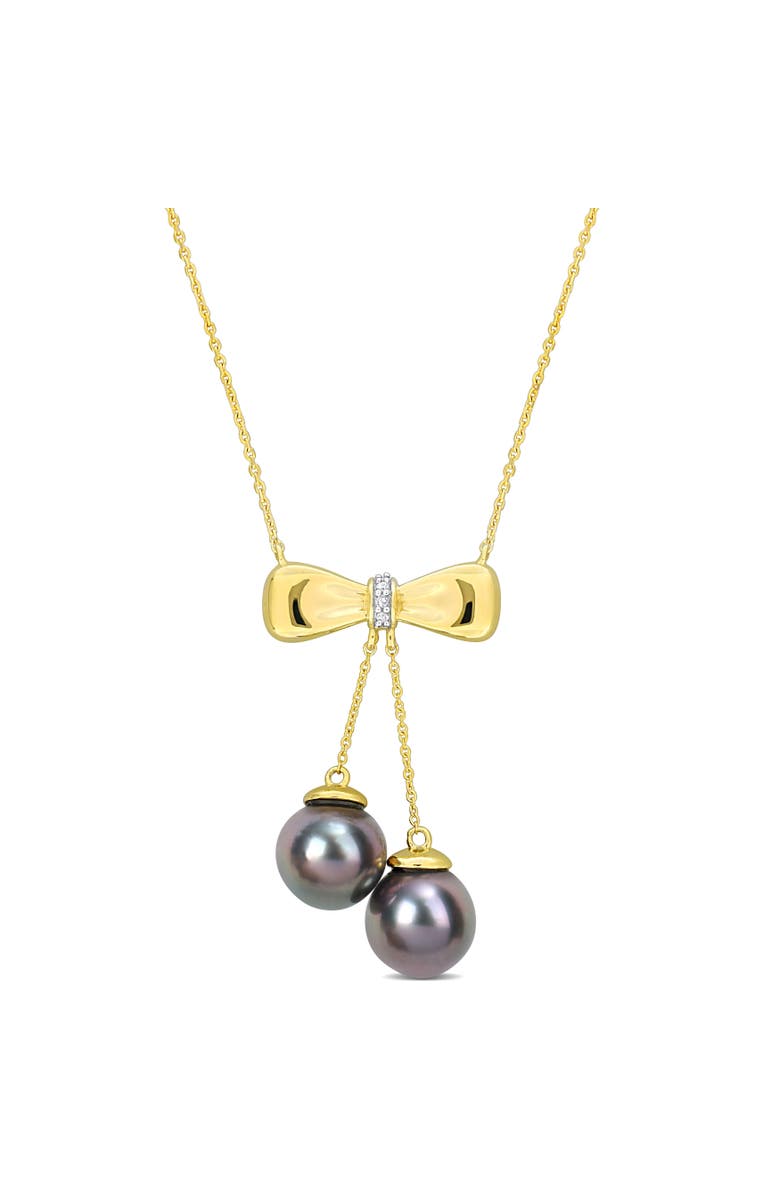 Julianna B. Cultured Pearl & Diamond Bow Necklace 10k, Main, color, Tahitian Pearl