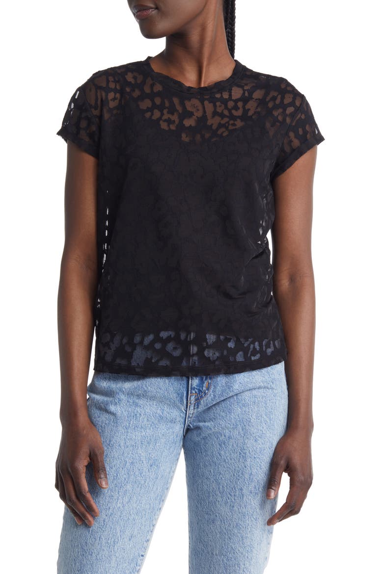 Anna Devore Zori Leopard Burnout T-Shirt, Main, color, BLACK