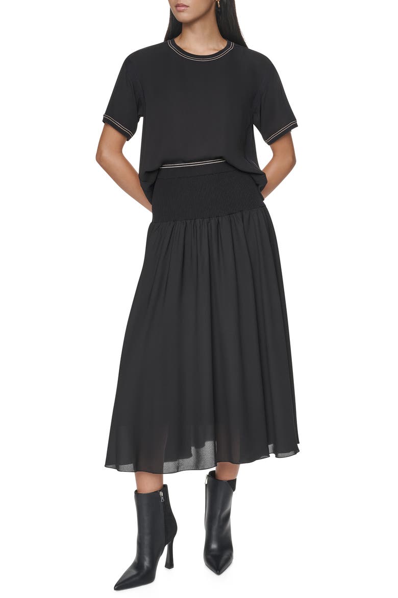 Mixed Media Skirt, Alternate, color, BLACK