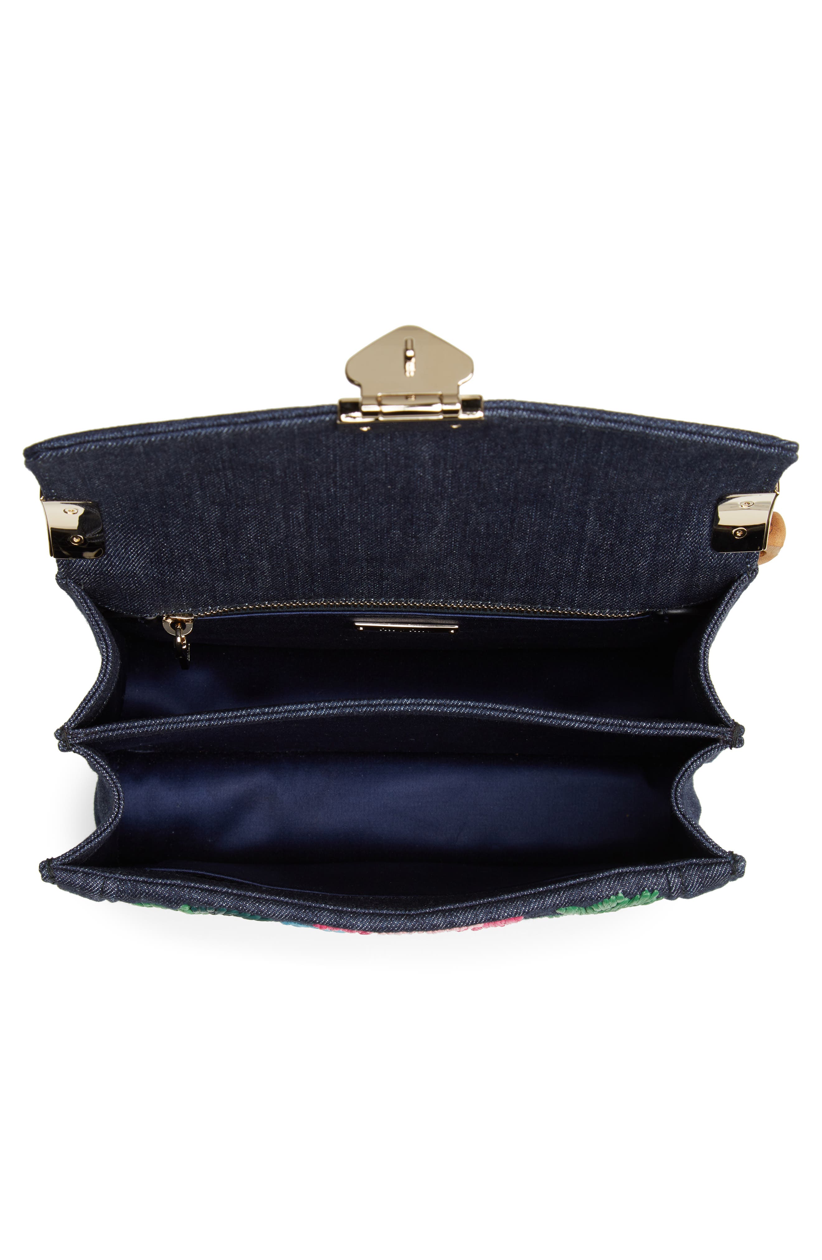 Miu Miu Denim Confidential Embroidered Top Handle Bag, Alternate, color, 