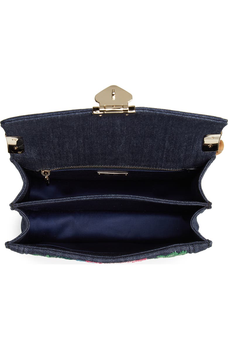Miu Miu Denim Confidential Embroidered Top Handle Bag, Alternate, color,