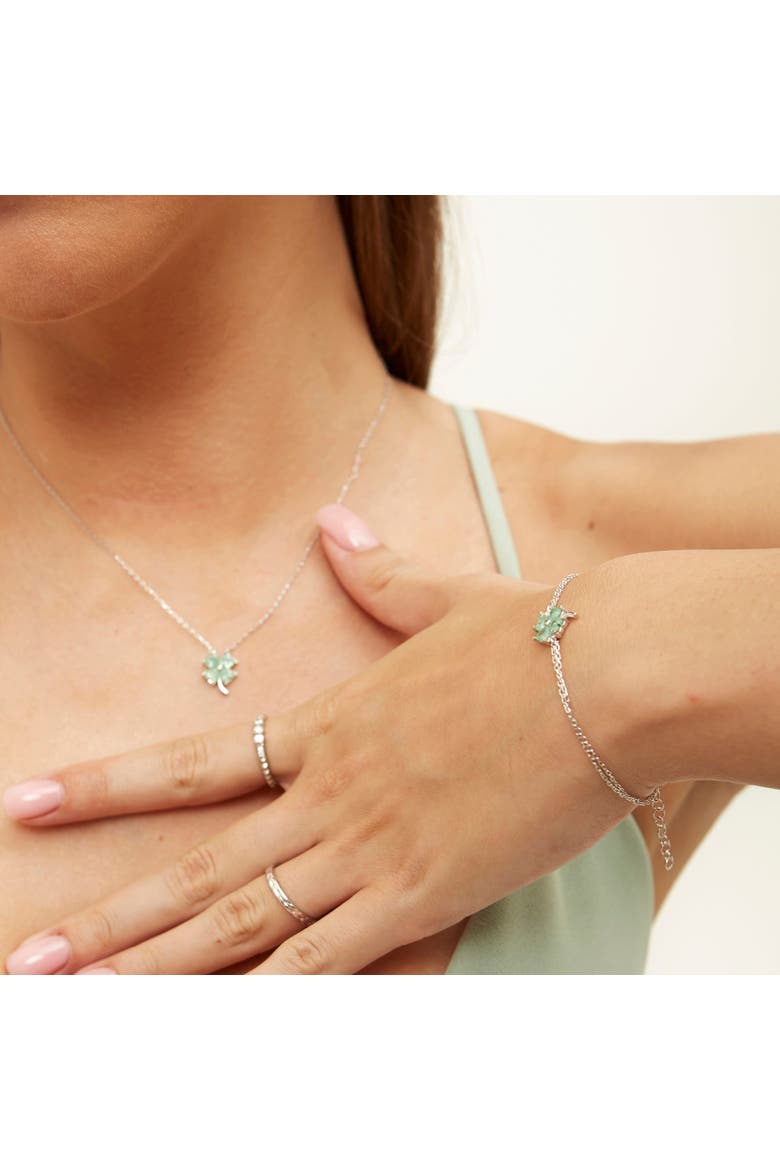 Sterling Silver Four Leaves Clover Bracelet - Green, Alternate, color, Silver