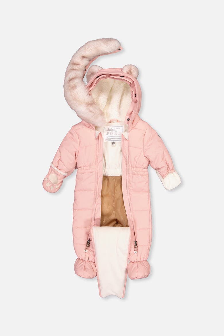 Car Seat Fleece Neckwarmer One Piece Snowsuit, Alternate, color, Pale Dusty Pink
