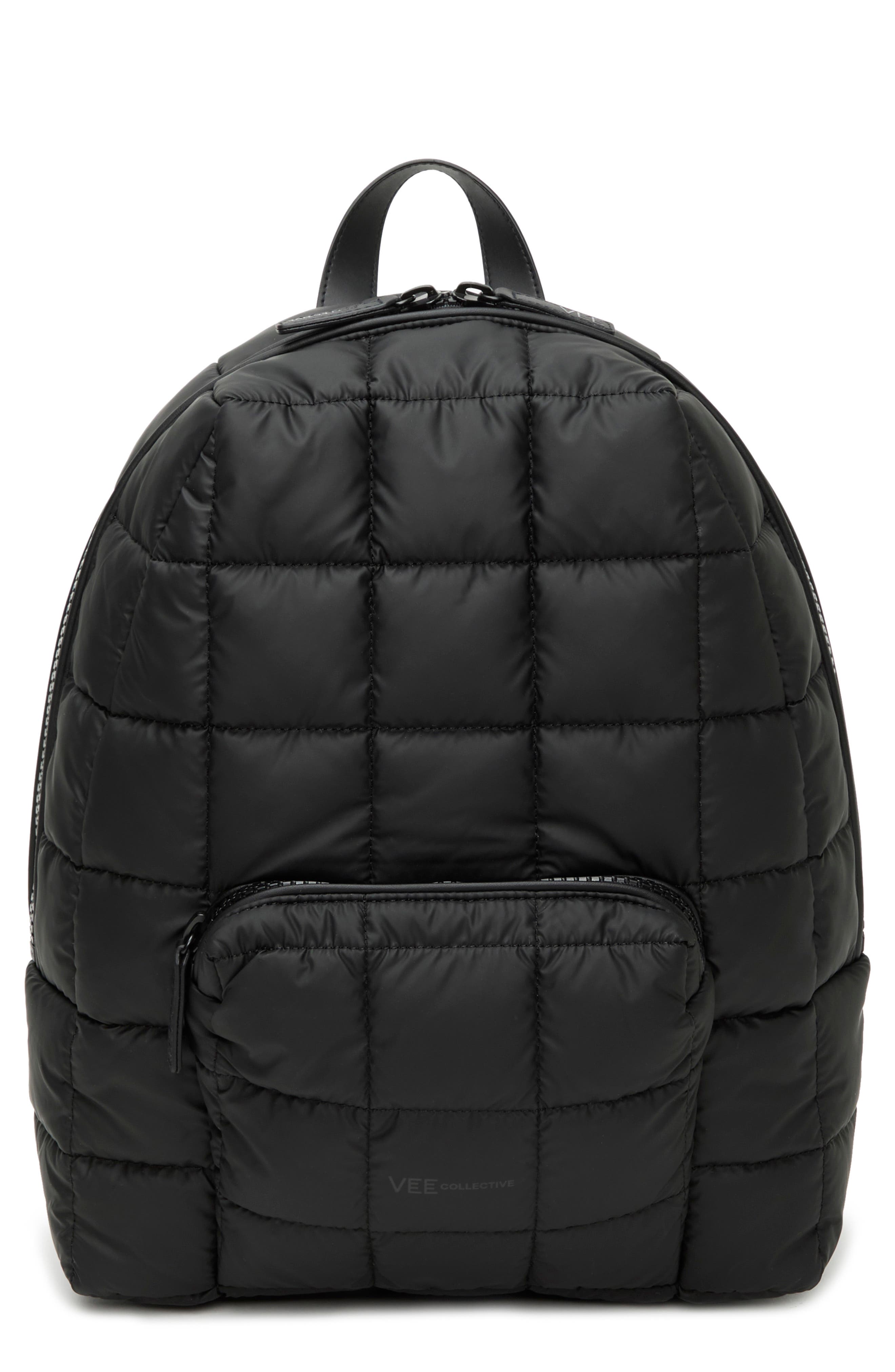 VeeCollective Porter Quilted Recycled Nylon Backpack, Main, color, Matt Black