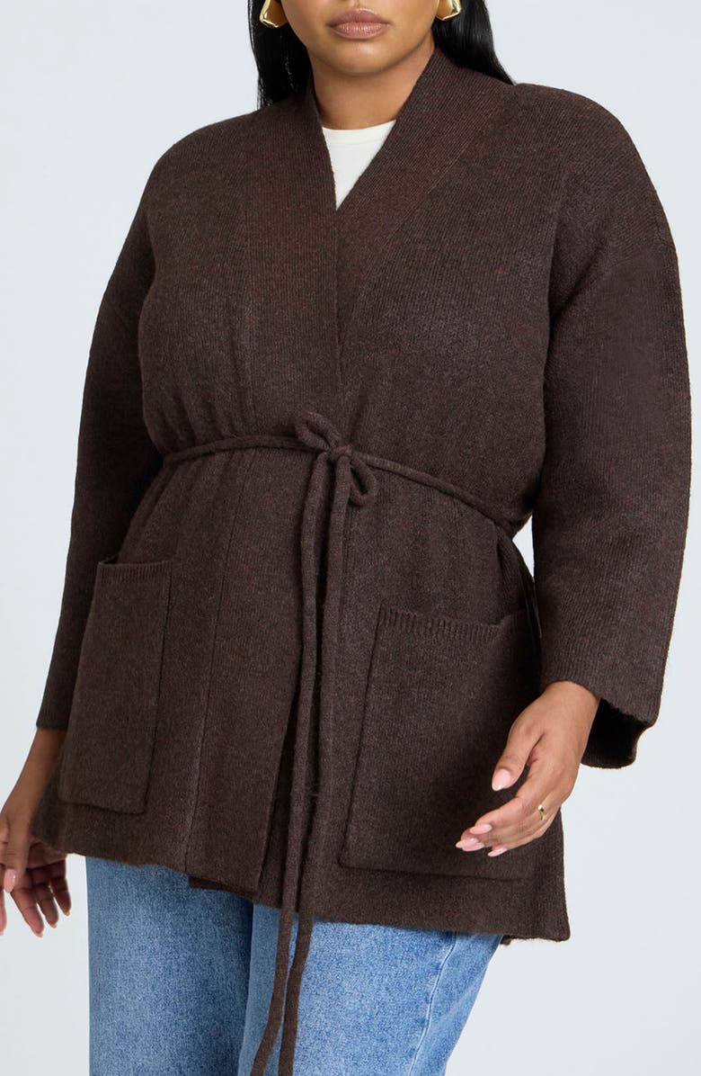 ELOQUII Belted Patch Pocket Cardigan, Main, color, 