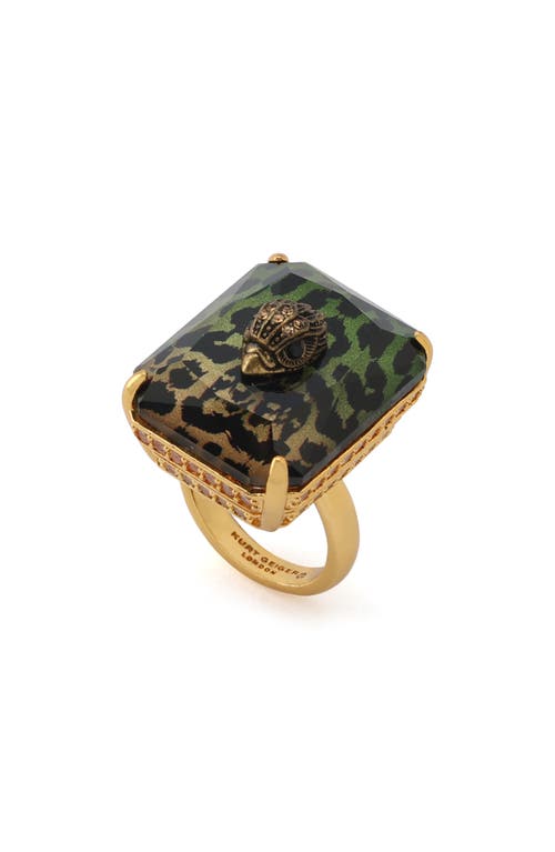 Kurt Geiger London Eagle Head Crystal Cocktail Ring In Green