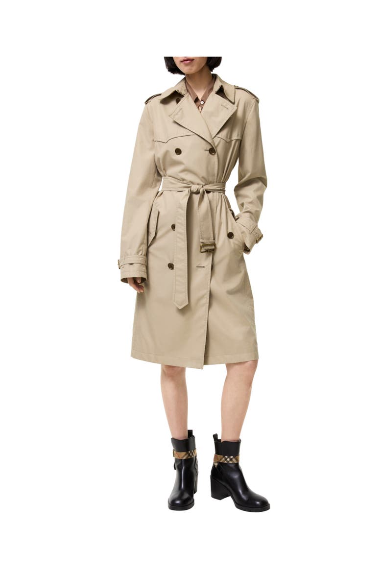 Long Silk-lined Tropical Gabardine Foxfield Trench Coat, Alternate, color, Saltmarsh beige