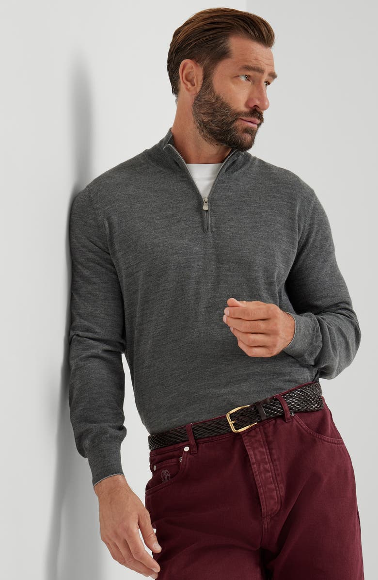 Brunello Cucinelli Lightweight sweater with zipper, Alternate, color, Lead