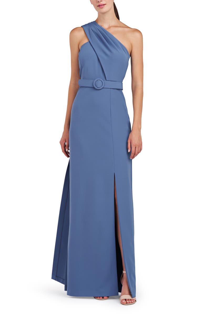 Kay Unger Bowie One-Shoulder Belted Gown, Main, color, 