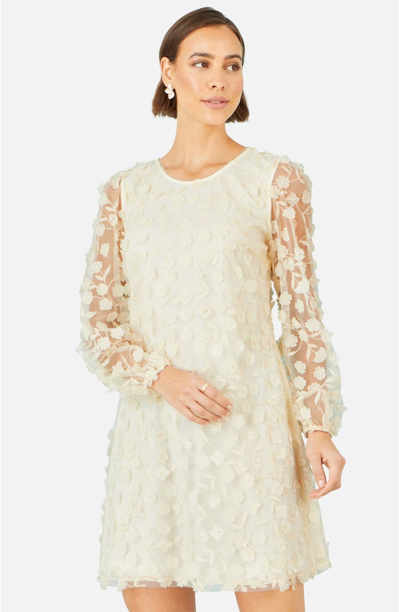 Yumi Long Sleeve Floral Applique Tunic Dress, Alternate, color, Ivory