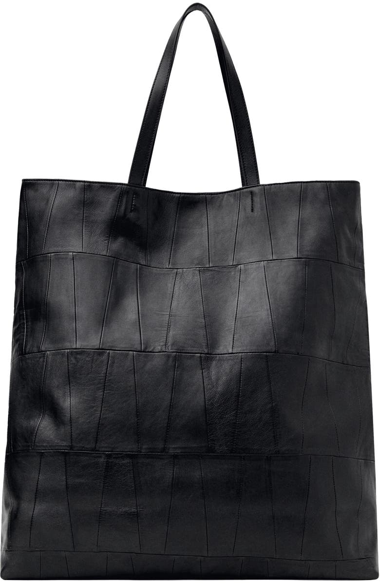 MANGO Patchwork Leather Shopper Bag, Main, color, Black