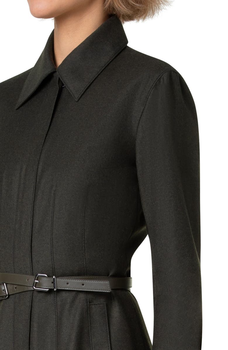 Akris Long Sleeve Belted Stretch Wool Flannel Midi Shirtdress, Alternate, color, 