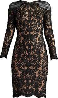 Tadashi Shoji Scroll Lace Long Sleeve Cocktail Dress