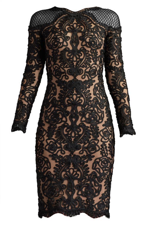 Tadashi Shoji Scroll Lace Long Sleeve Cocktail Dress In Black