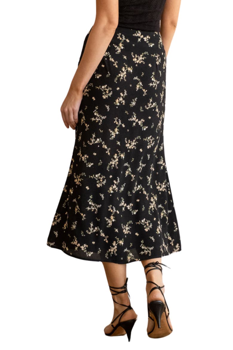 Floral Print Midi Skirt, Alternate, color, BLACK