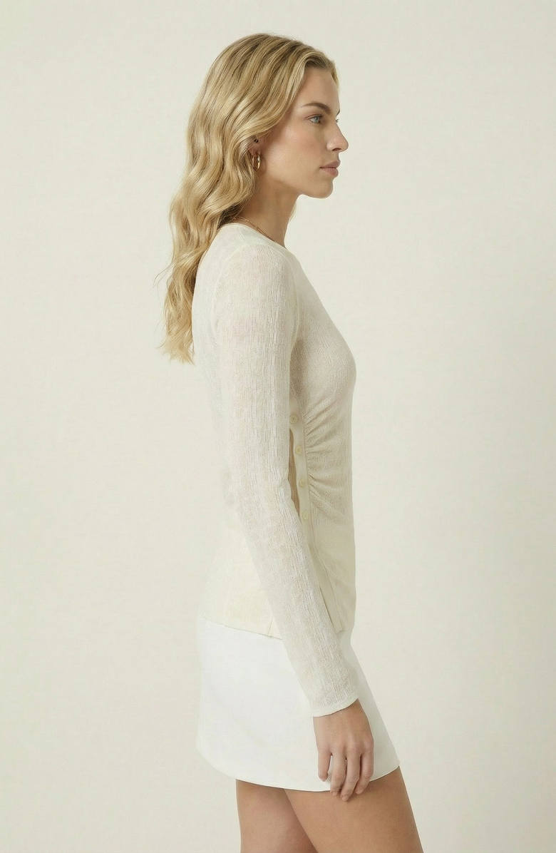 Modenaire Long Sleeve Fitted Side Button Knit Top, Alternate, color, Ivory