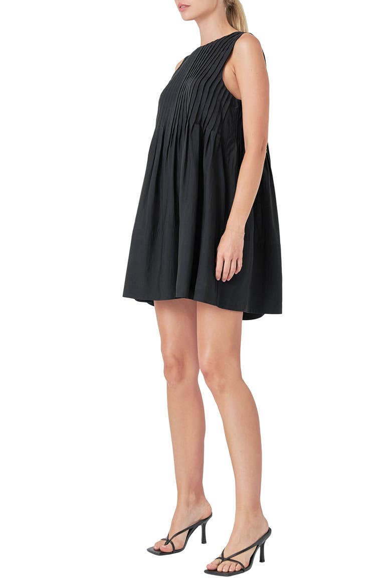 Pintuck Voluminous Sleeveless Minidress, Alternate, color, BLACK