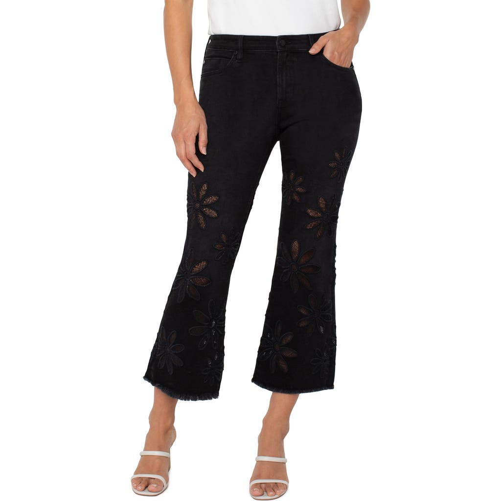 Shop Liverpool Los Angeles Hannah Floral Frayed Crop Flare Jeans In Black Daisy