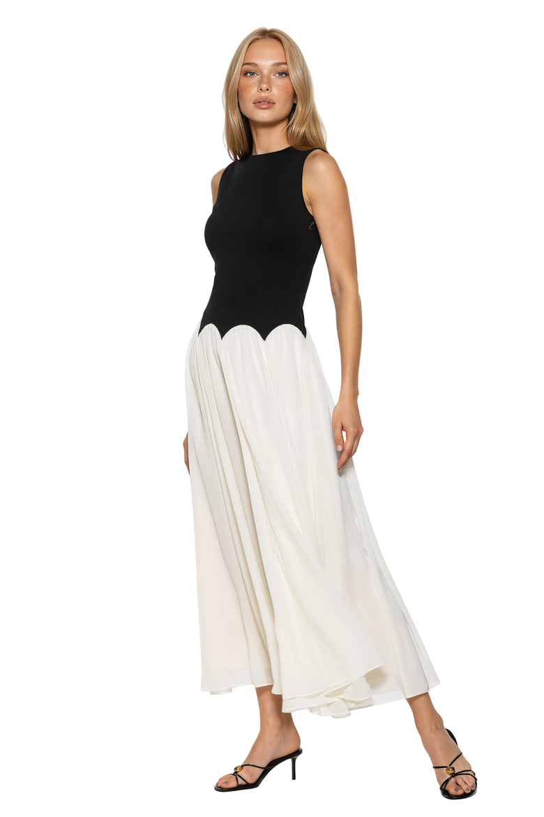 Emilia Crewneck Dropped Waist Dress, Alternate, color, Black/White