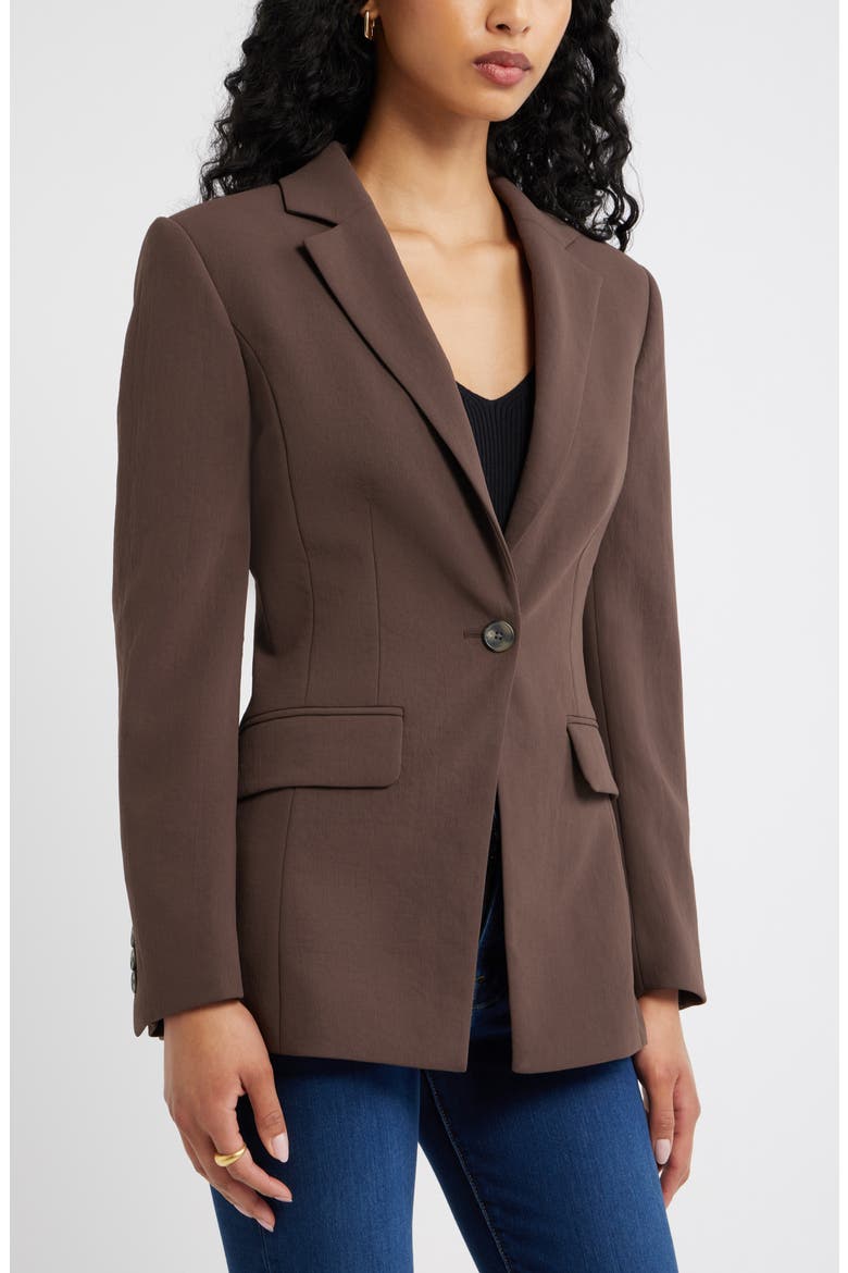 Curator Crepe Fitted Blazer, Main, color, BROWN SEAL