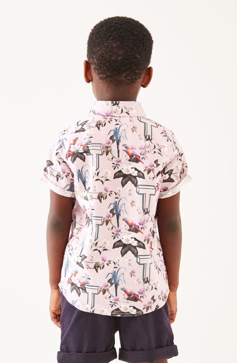 Baker by Ted Baker Kids' Floral Short Sleeve Linen Blend Button-Down Shirt & Stretch Cotton Shorts Set, Alternate, color, Blue