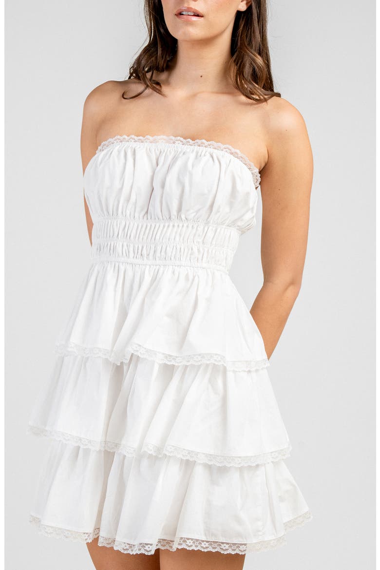 Tiered Cotton Poplin Strapless Minidress, Alternate, color, IVORY