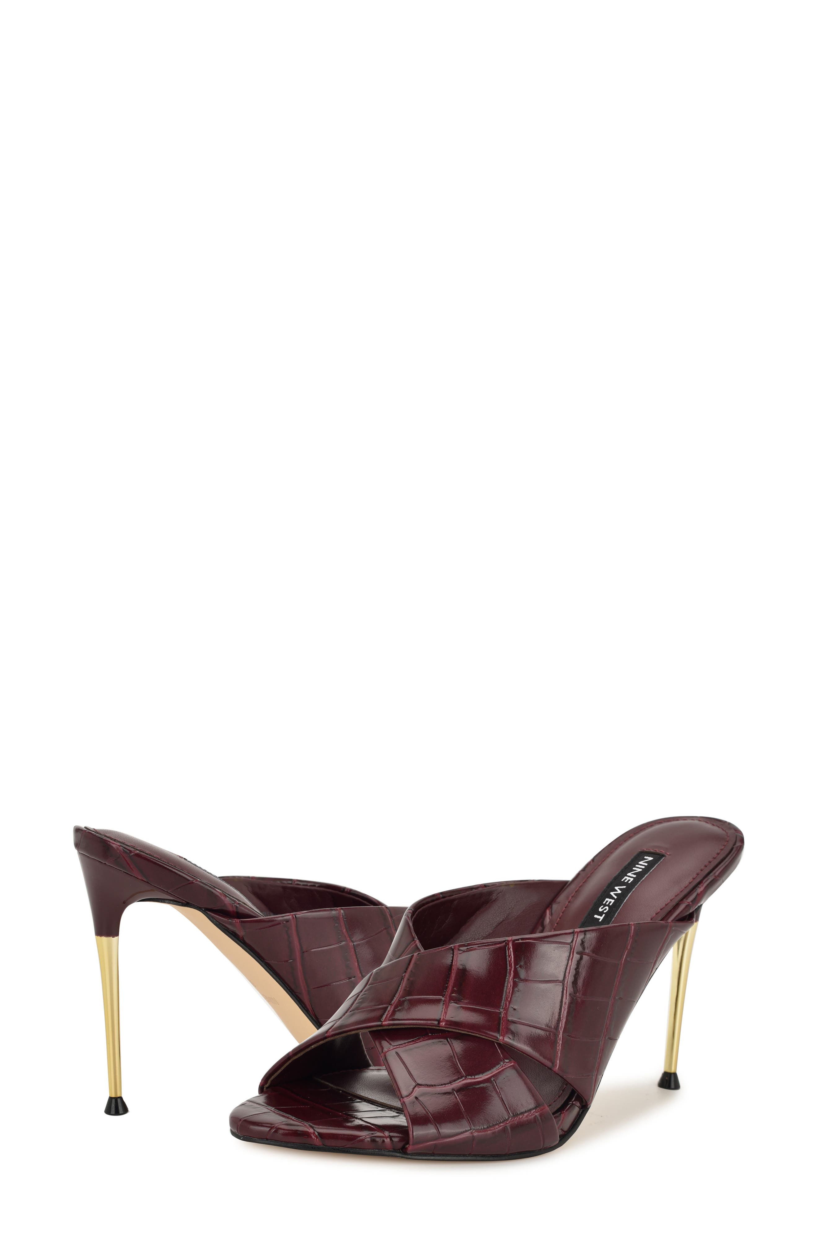 Sancie Croc Embossed Stiletto Sandal, Alternate, color, DARK RED