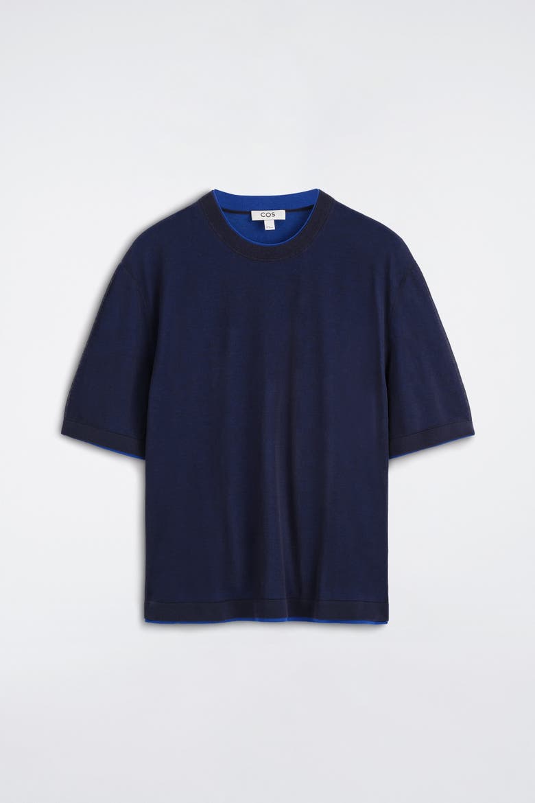 Layered Knitted Cotton T-shirt, Alternate, color, NAVY / COBALT BLUE