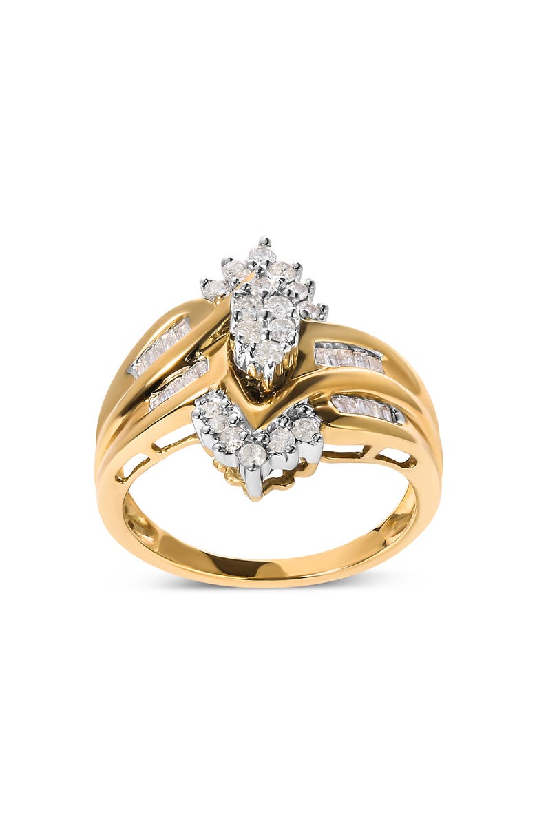 Haus of Brilliance 10K Two-Toned 1/2 Cttw Composite Pear Head Diamond Ring, Alternate, color, Yellow