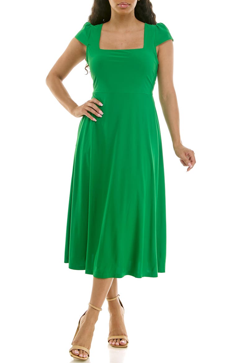 Cap Sleeve Fit & Flare Dress, Main, color, FERN GREEN