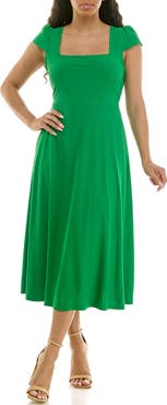 Nina Leonard Cap Sleeve Fit & Flare Dress