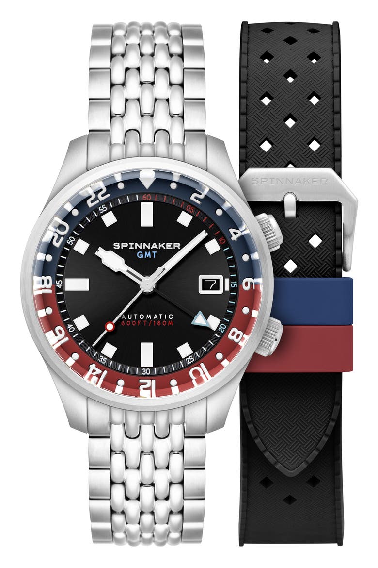 Bradner GMT Automatic Bracelet Watch, 42mm, Main, color, BLACK