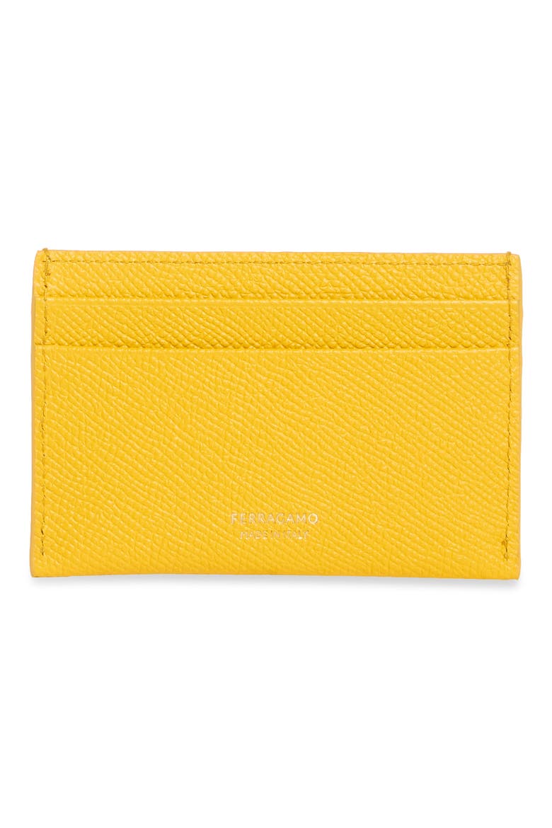 Double Gancio Leather Card Holder, Alternate, color, SUNSHINE YELLOW