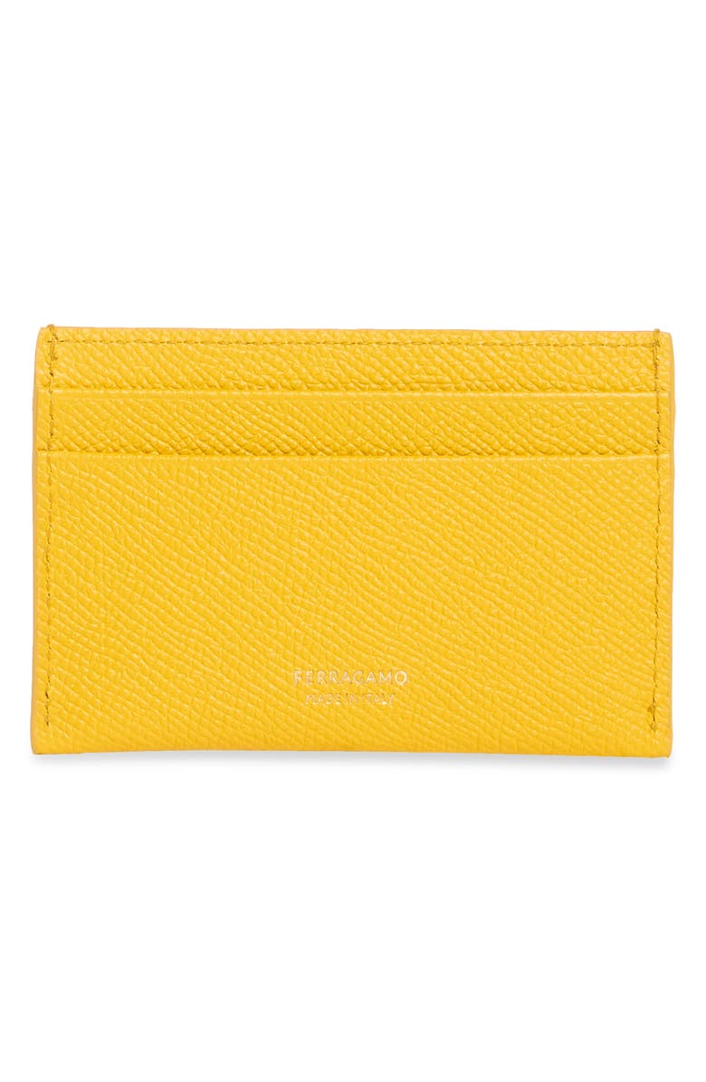 FERRAGAMO Double Gancio Leather Card Holder, Alternate, color, Sunshine Yellow