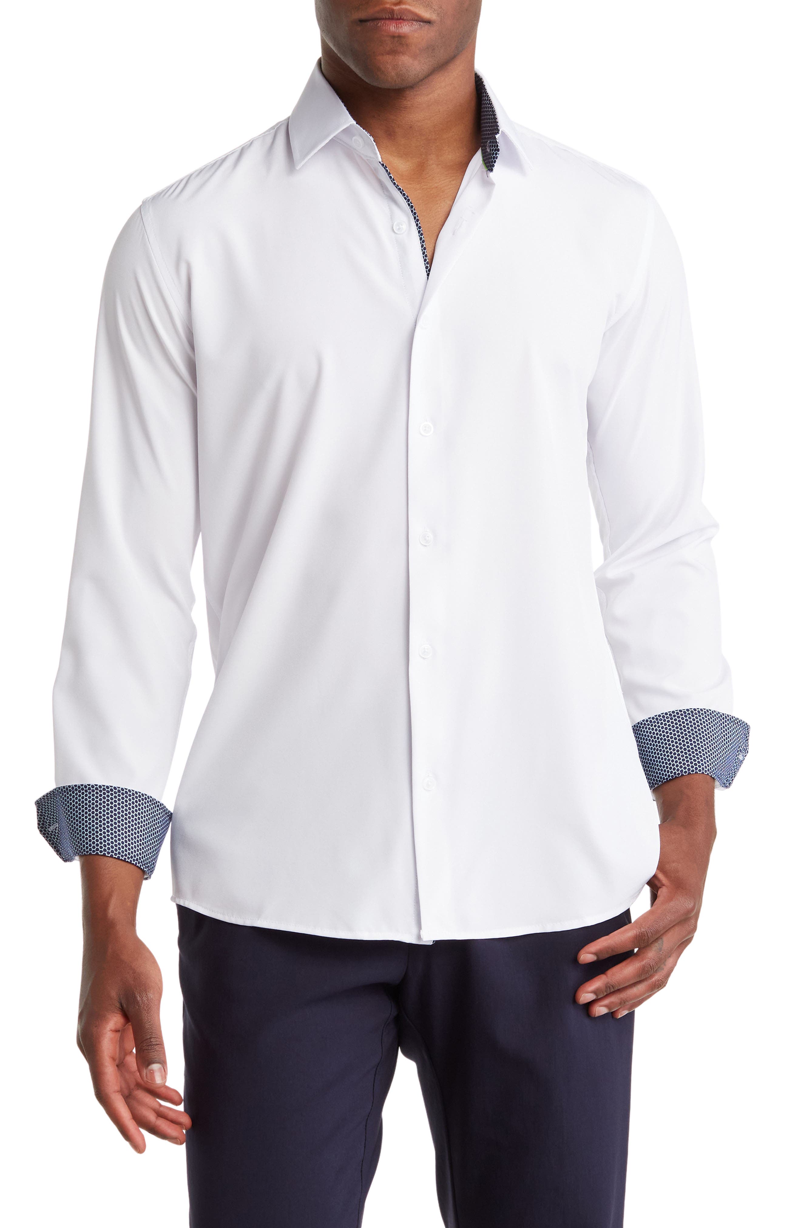 TOM BAINE Slim Fit Performance Stretch Long Sleeve Button Front Shirt